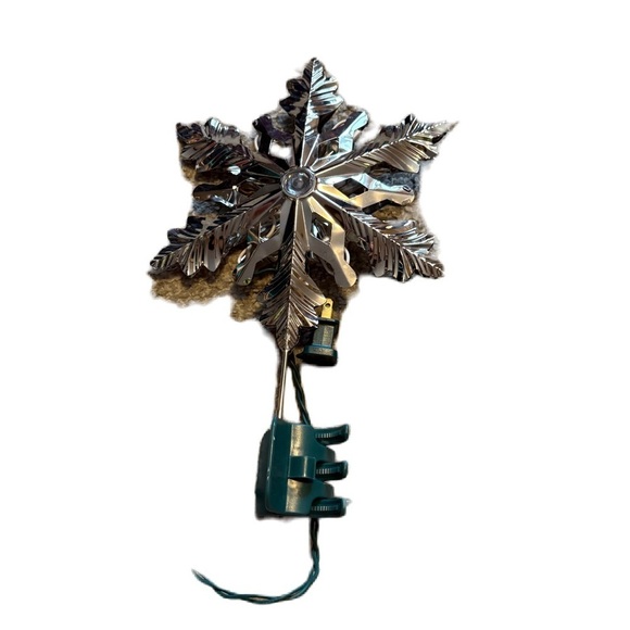 Silver Snowflake Tree Topper Christmas Holiday Decor Light Up Electric Plug In - Picture 1 of 5